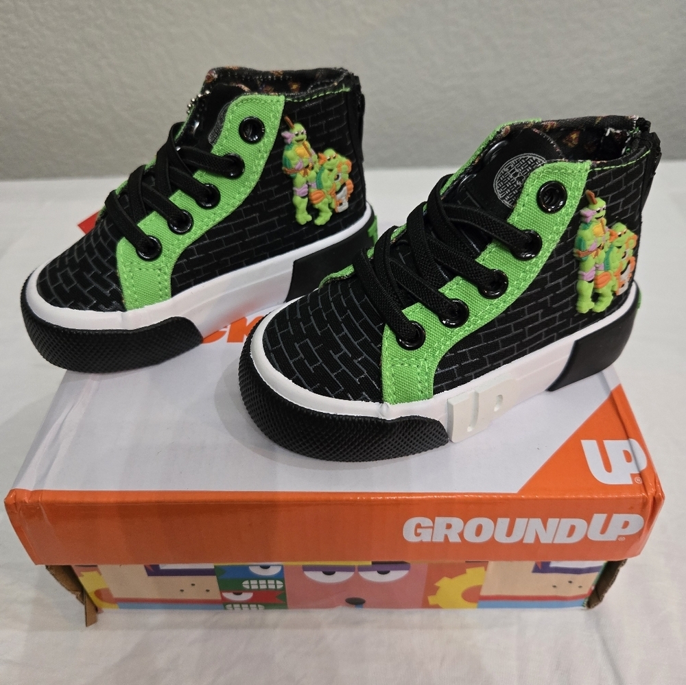 TMNT Ground UP  Stylish Black and Green High-Top Sneakers